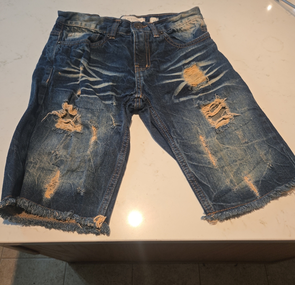 Distressed Blue Denim Shorts - Casual Ripped Style